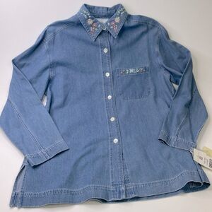 NWT Vintage Susan Bristol Women’s Floral Embroidered Chambray Button Up Shirt